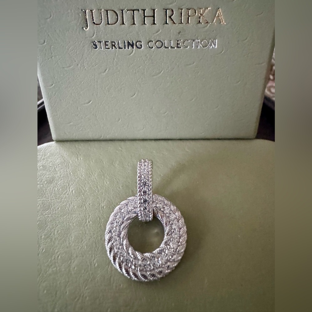 Judith Ripka Sterling Silver Textured Circle Pendant - Picture 3 of 10